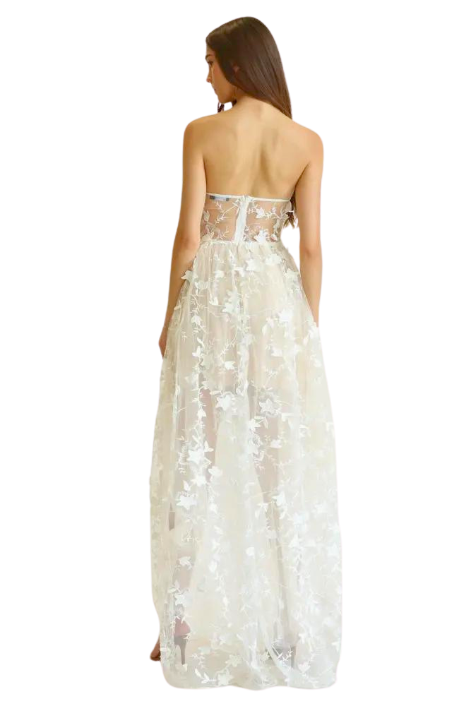 Narelle - Vestido de encaje bordado con detalles florales en 3D - Premier Designer Collection