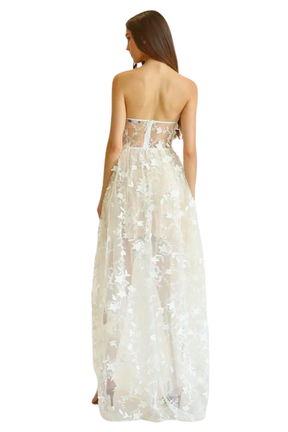 Narelle - Vestido de encaje bordado con detalles florales en 3D - Premier Designer Collection