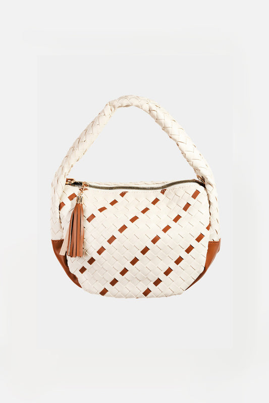 Fame Tassel Detail Weave Semi Circle Handbag