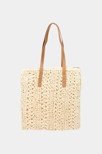 Fame Straw Braided Medium Tote Bag