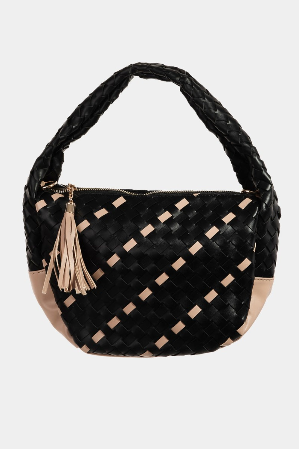 Fame Tassel Detail Weave Semi Circle Handbag