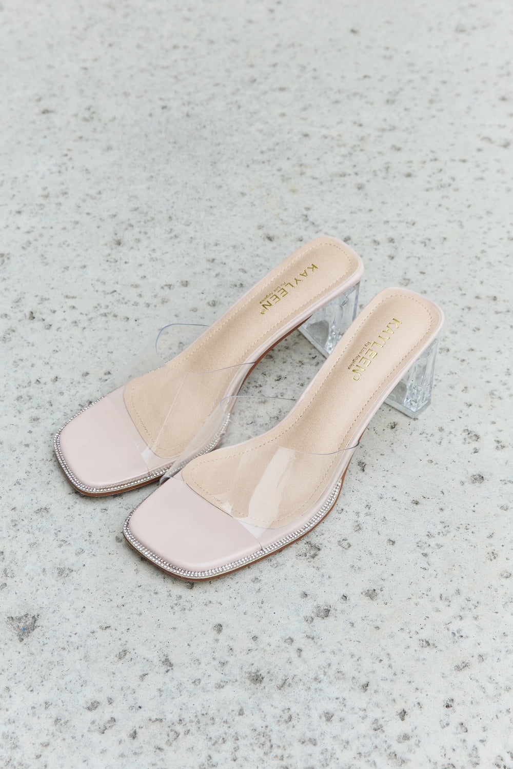 DDK Chic Nude Mules with Clear Strap Detail