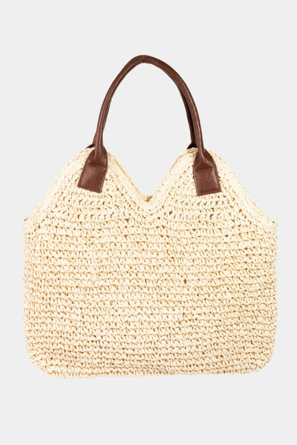 Fame Straw Braided Shoulder Bag with Faux Leather Strap