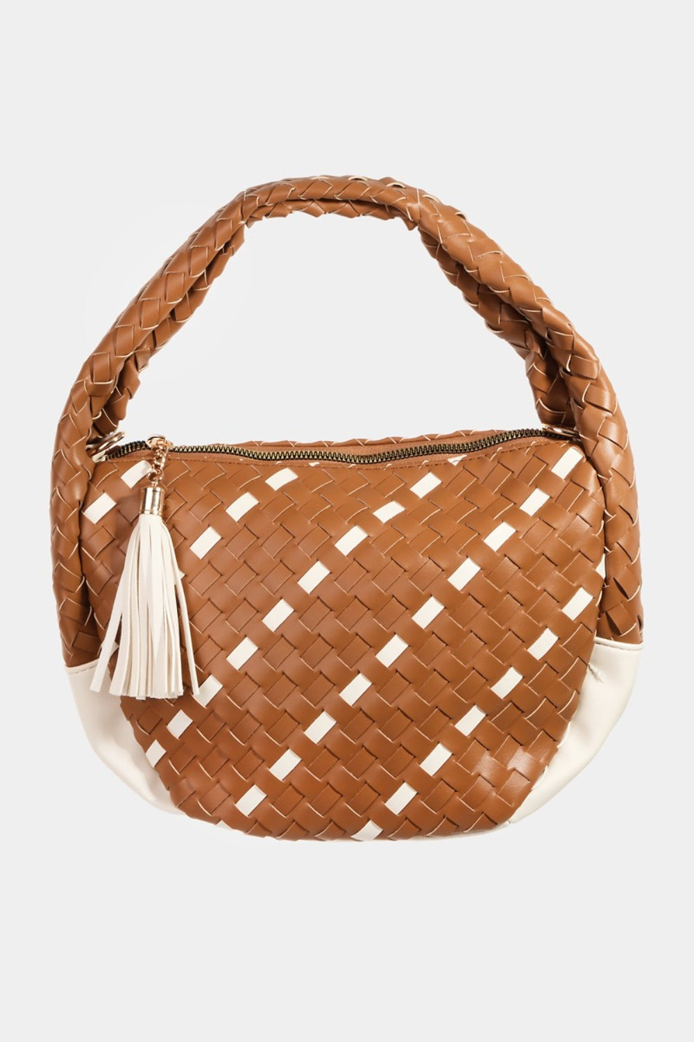 Fame Tassel Detail Weave Semi Circle Handbag