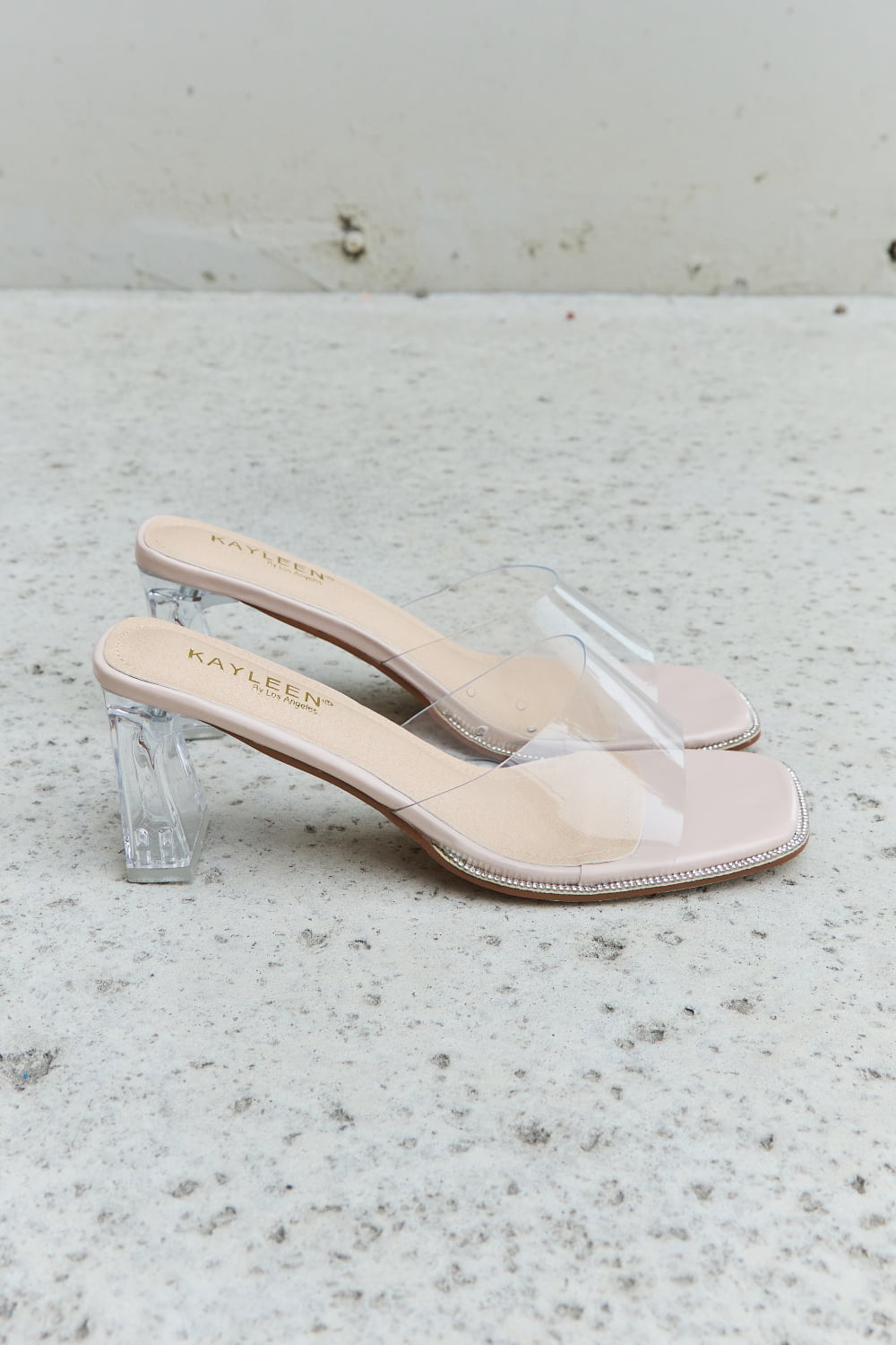 DDK Chic Nude Mules with Clear Strap Detail