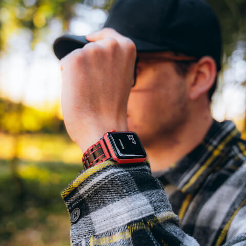 TruWood The Classic Apple Watch Band - Red / Black Sandalwood