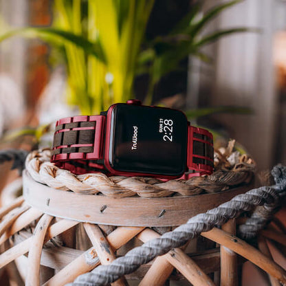 TruWood The Classic Apple Watch Band - Red / Black Sandalwood