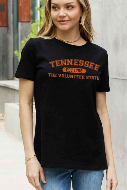 Camiseta de algodón con gráfico THE VOLUNTEER STATE de tamaño completo de Simply Love TENNESSEE EST 1796