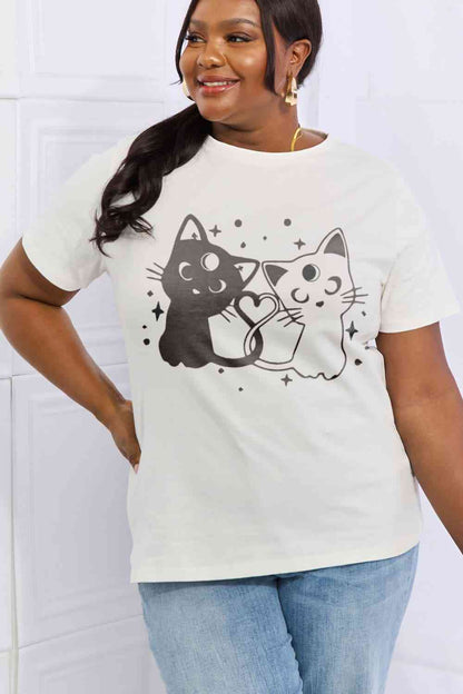 Camiseta de algodón con estampado de gatos de tamaño completo de Simply Love