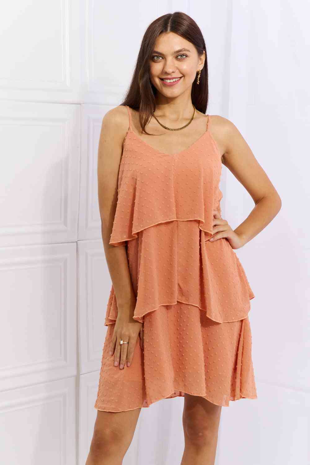 Culture Code By The River Full Size Cascade Ruffle Style Cami Dress in Sherbet