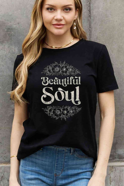 Camiseta de algodón con estampado BEAUTIFUL SOUL de tamaño completo de Simply Love