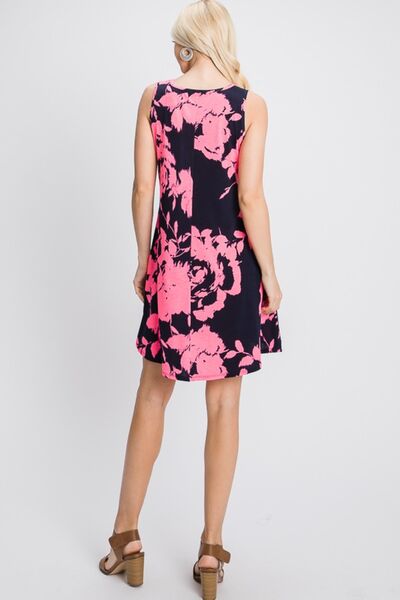 Heimish Full Size Floral V-Neck Tank Dress with Pockets