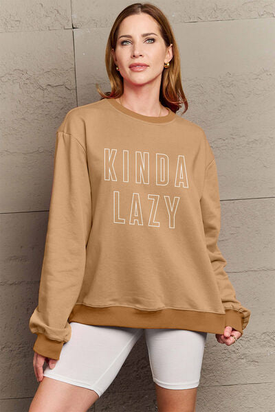 Simply Love Full Size KINDA LAZY Round Neck Sweatshirt