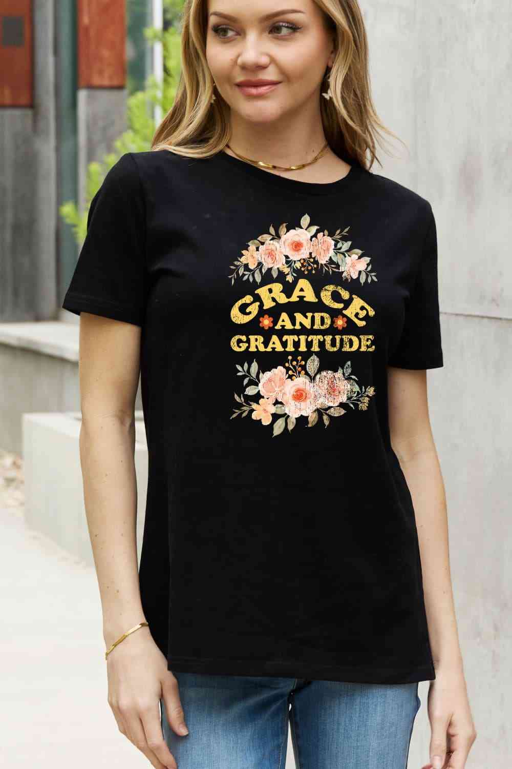 Simply Love Full Size GRACE AND GRATITUDE Graphic Cotton Tee