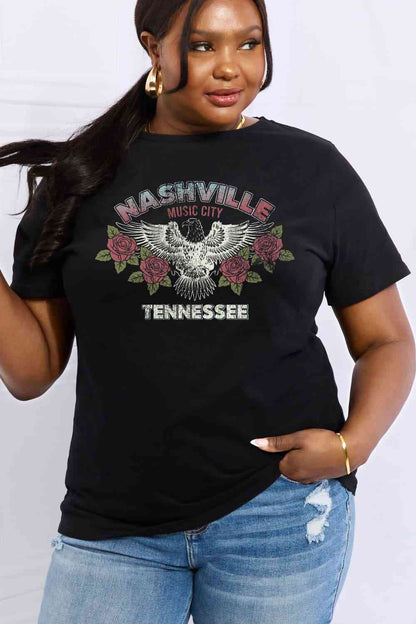 Camiseta de algodón con estampado de NASHVILLE MUSIC CITY TENNESSEE de tamaño completo de Simply Love