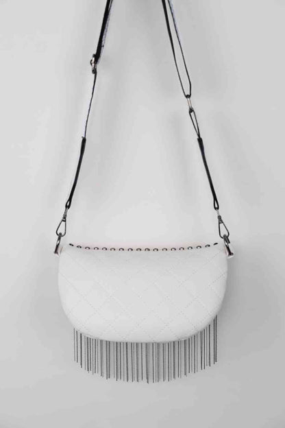 Adored PU Leather Studded Sling Bag with Fringes