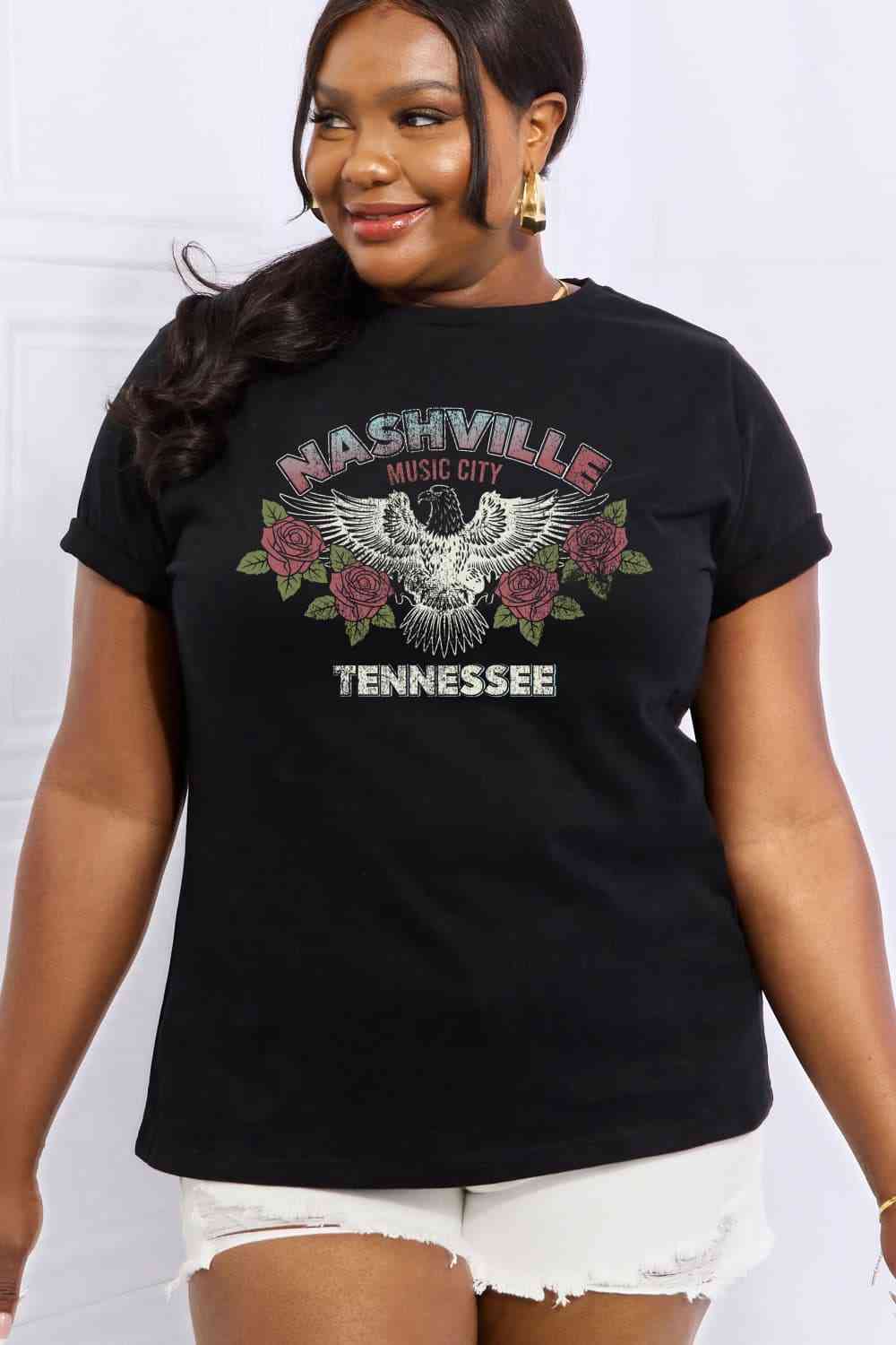 Camiseta de algodón con estampado de NASHVILLE MUSIC CITY TENNESSEE de tamaño completo de Simply Love