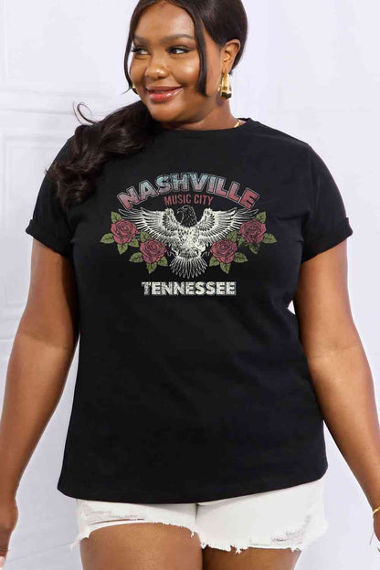 Camiseta de algodón con estampado de NASHVILLE MUSIC CITY TENNESSEE de tamaño completo de Simply Love