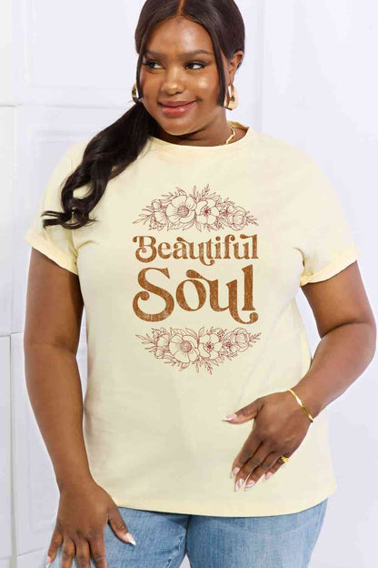 Camiseta de algodón con estampado BEAUTIFUL SOUL de tamaño completo de Simply Love