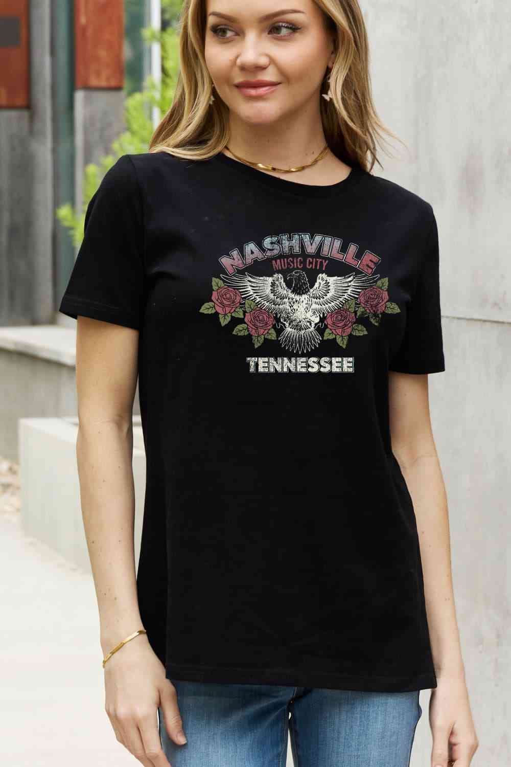 Camiseta de algodón con estampado de NASHVILLE MUSIC CITY TENNESSEE de tamaño completo de Simply Love