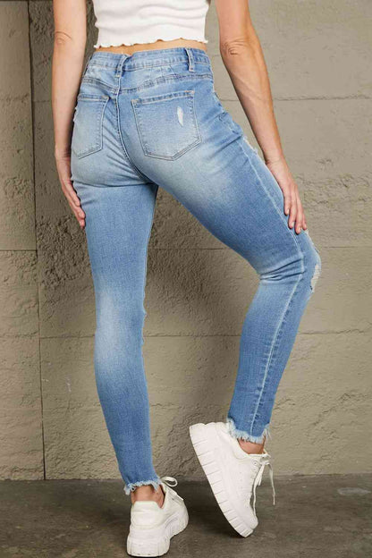 Baeful Button Front Frayed Ankle Skinny Jeans