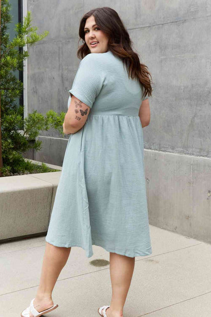 Sweet Lovely By Jen Full Size Button Down Midi Dress