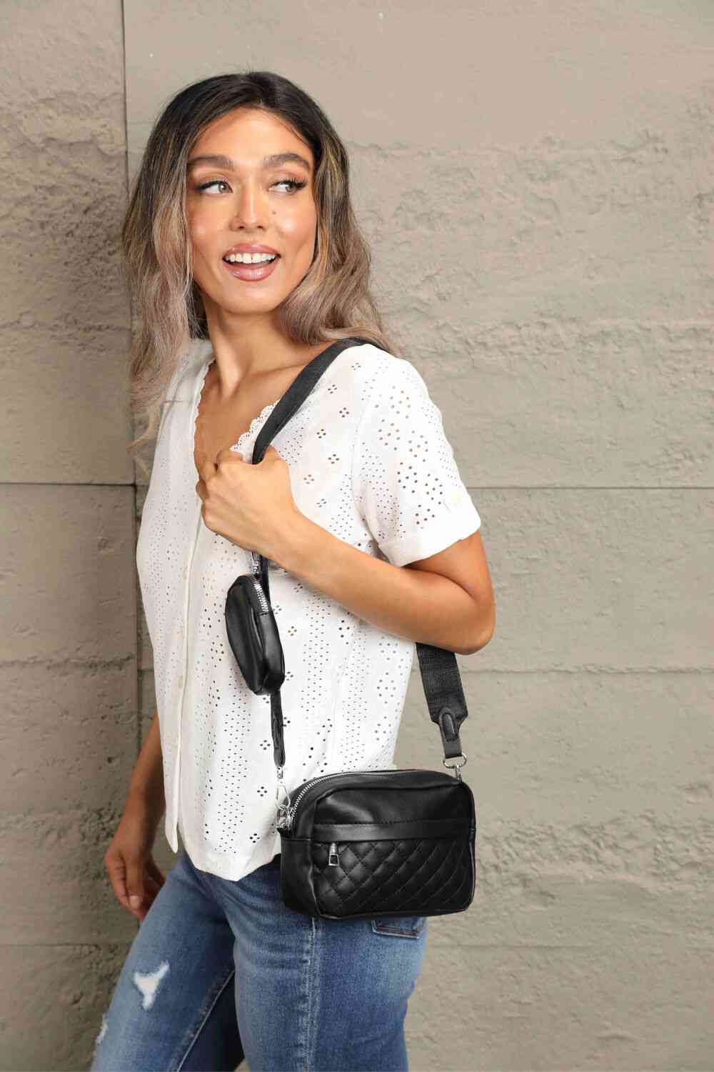 Adored PU Leather Shoulder Bag with Small Purse