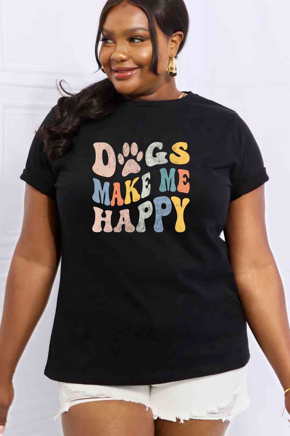 Camiseta de algodón con estampado de PERROS ME HACEN FELIZ de tamaño completo de Simply Love