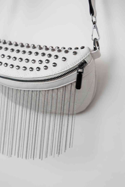 Adored PU Leather Studded Sling Bag with Fringes