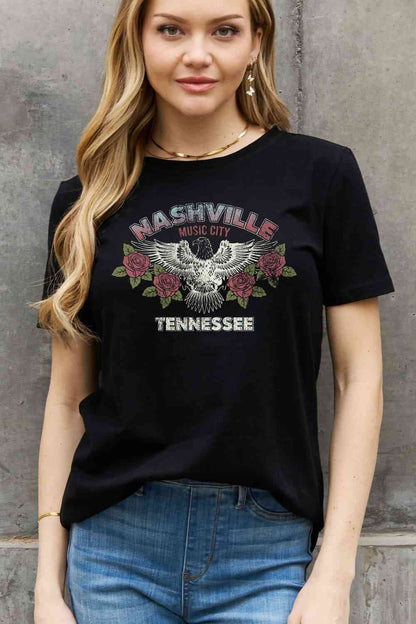 Camiseta de algodón con estampado de NASHVILLE MUSIC CITY TENNESSEE de tamaño completo de Simply Love