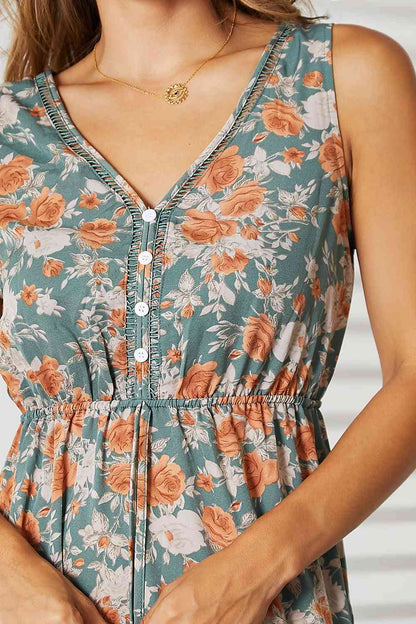 Vestido sin mangas escalonado con cuello en V floral de Double Take