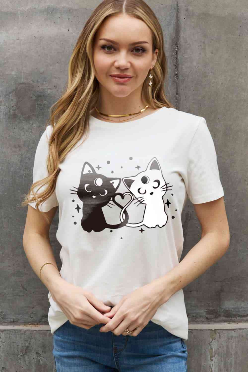 Camiseta de algodón con estampado de gatos de tamaño completo de Simply Love