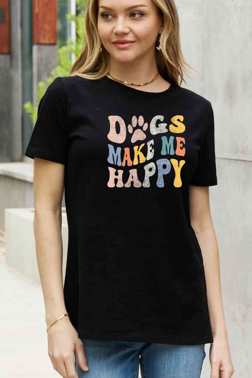 Simply Love 全尺寸 DOGS MAKE ME HAPPY 图案棉质 T 恤