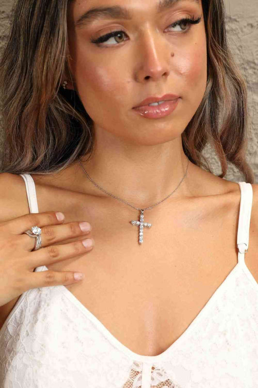 Adored 925 Sterling Silver Cross Moissanite Necklace