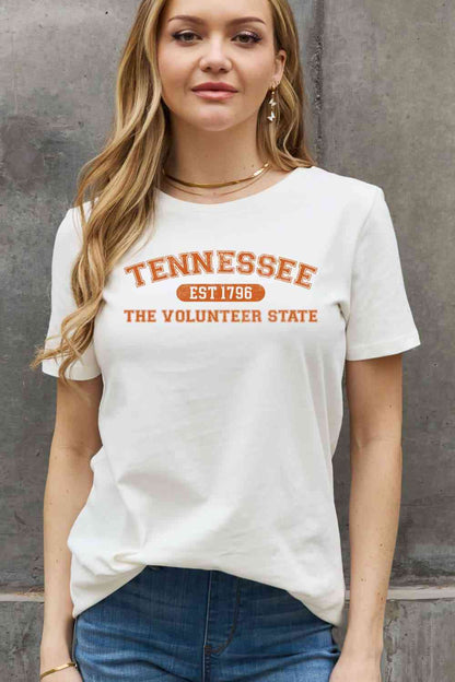 Camiseta de algodón con gráfico THE VOLUNTEER STATE de tamaño completo de Simply Love TENNESSEE EST 1796