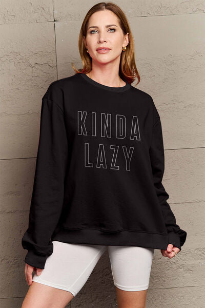 Sudadera con cuello redondo KINDA LAZY de tamaño completo de Simply Love