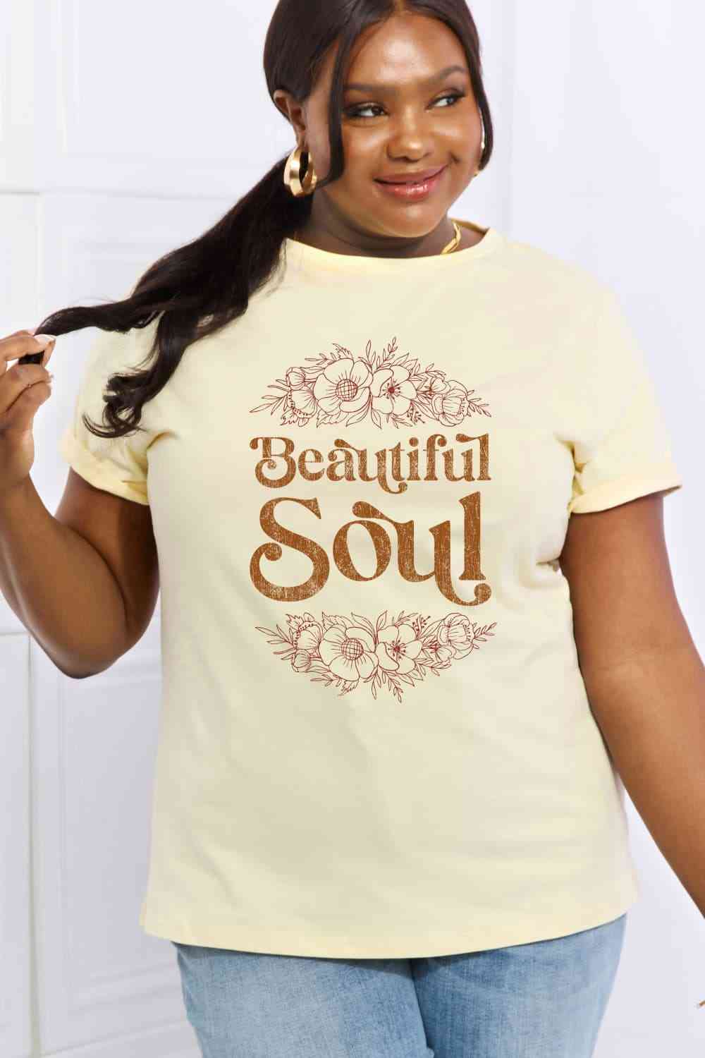 Camiseta de algodón con estampado BEAUTIFUL SOUL de tamaño completo de Simply Love