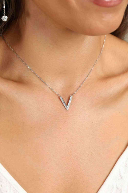 Adored Sterling Silver V Letter Pendant Necklace