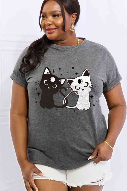 Camiseta de algodón con estampado de gatos de tamaño completo de Simply Love